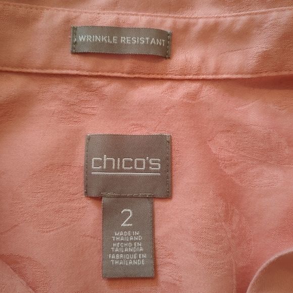 Chico's women's button up long sleeve pink leaf print blouse size 2 - Picture 5 of 9